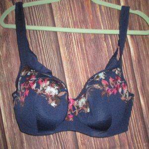 EUC 42 C Lane Bryant Cacique Navy Blue with Floral bra - very pretty